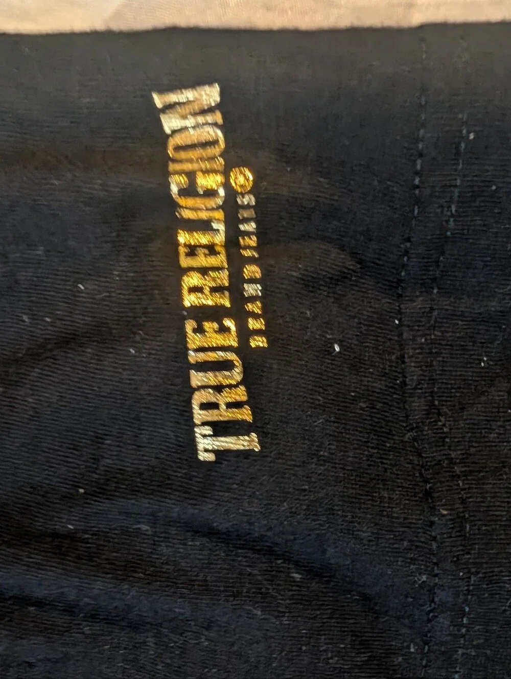 True Religion Black Tee with Gold Logo and Sleeve Accent